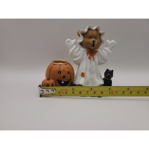 Vintage Teddy Bear Ghost Halloween Candle Holder With‎ Pumkins And Black Cat main image 0